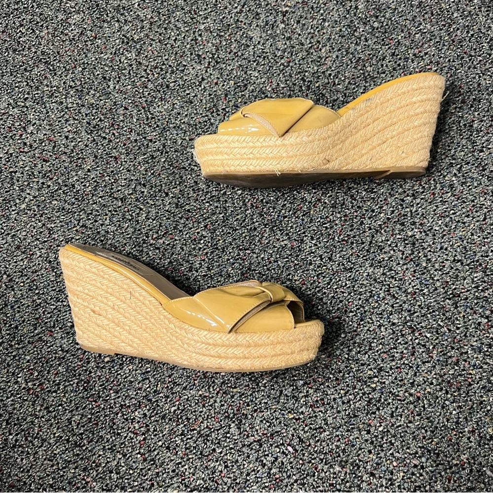 VALENTINO Mustard Yellow Bow Espadrilles Wedge Sandal Platform Shoe US 6.5 EU 37 - Picture 4 of 16